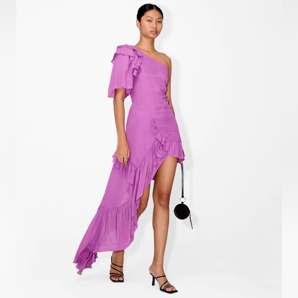 NWT Magali Pascal Jouve silk high low asymmetrical mini midi one shoulder dress